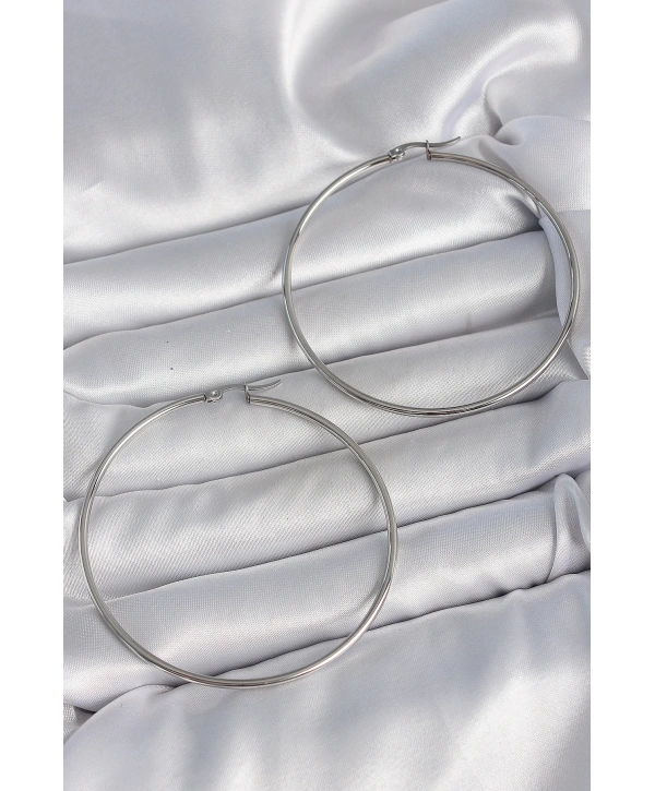 316 Çelik Gümüş Renk 63 mm Halka Model Kadın Küpe