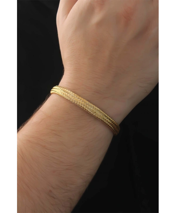 316L Çelik Altın Renk Hasır Görünüm Erkek Bileklik