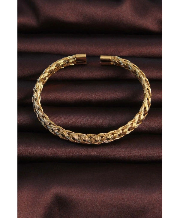 316L Çelik Altın Renk Kalın Yassı Örgü Model Erkek Bileklik