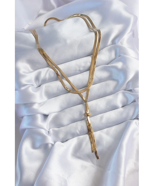 316L Çelik Gold Renk 2li İtalyan Zincir Asansör Model Sallantı Detay Kadın Kolye