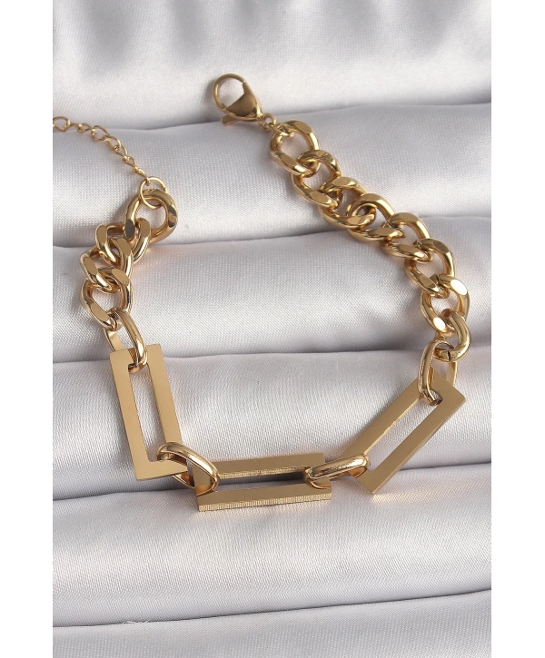 316L Çelik Gold Renk 2Li Zincir Model Kadın Bileklik