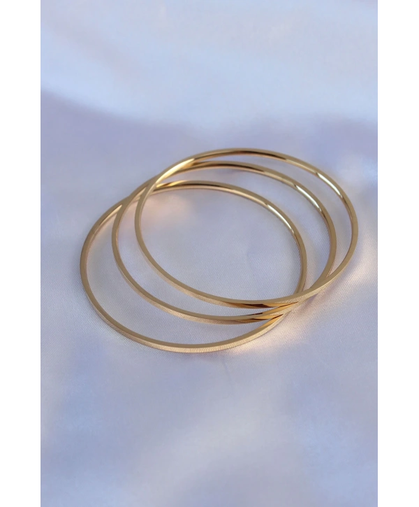 316L Çelik Gold Renk 3lü Ajda Model Kadın 60 mm Bilezik