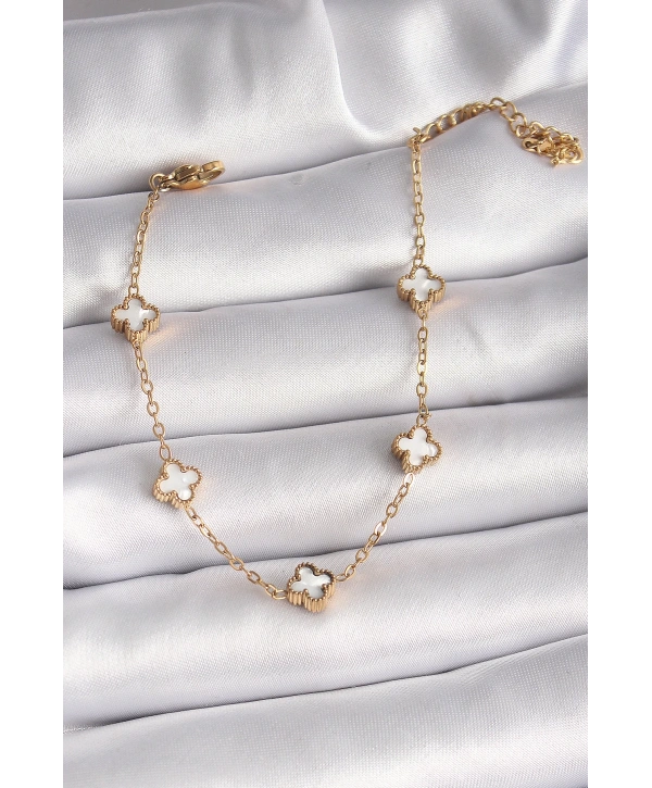 316L Çelik Gold Renk Beyaz Baby Boy Yonca Model Kadın Bileklik
