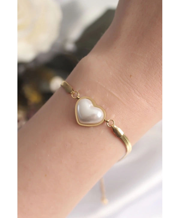 316L Çelik Gold Renk Bombeli Kalp Kadın Bileklik