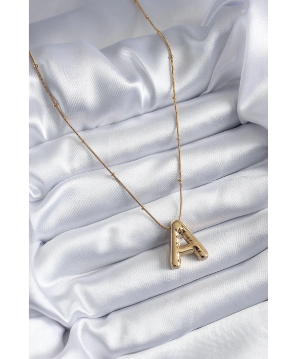 316L Çelik Gold Renk Bubble A Harf Model Kadın Kolye