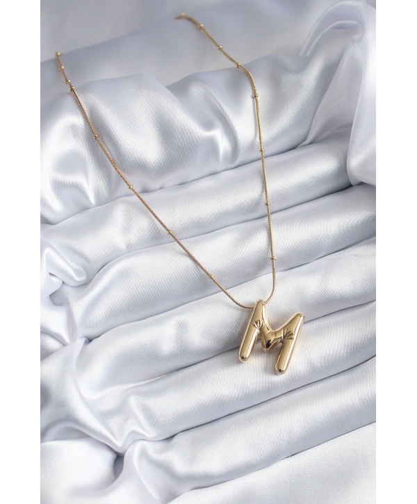 316L Çelik Gold Renk Bubble M Harf Model Kadın Kolye