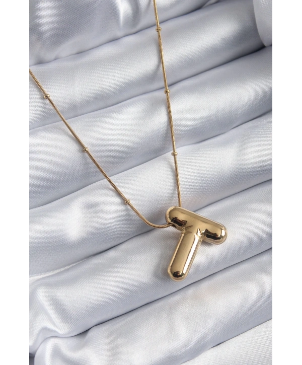 316L Çelik Gold Renk Bubble T Harf Model Kadın Kolye