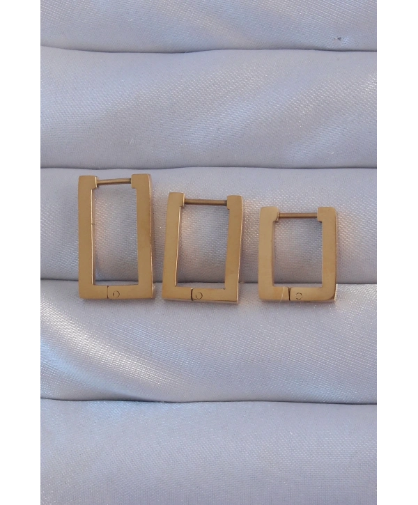 316L Çelik Gold Renk Dikdörtgen Küpe Seti