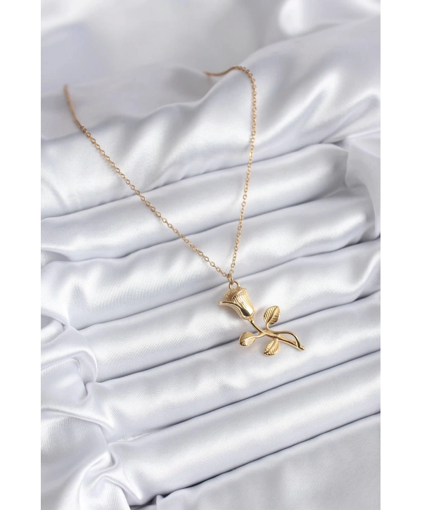 316L Çelik Gold Renk Gül Model Kadın Kolye