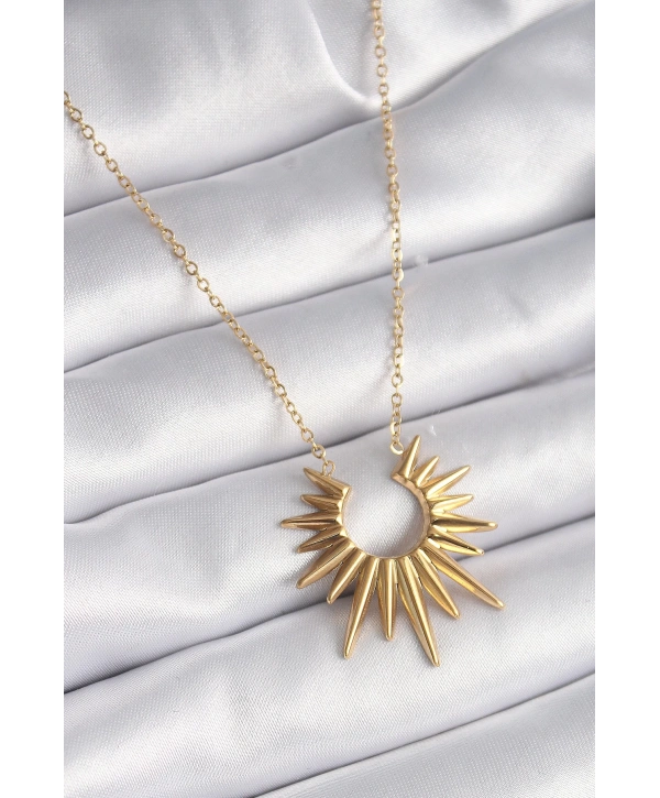 316L Çelik Gold Renk Güneş Model Vintage Kadın Kolye