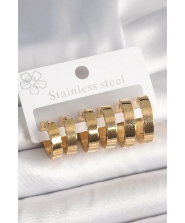 316L Çelik Gold Renk Halka Model Kadın Küpe Seti