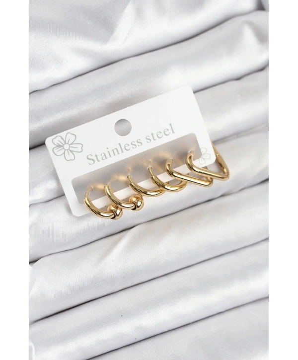 316L Çelik Gold Renk Kadın Küpe Seti