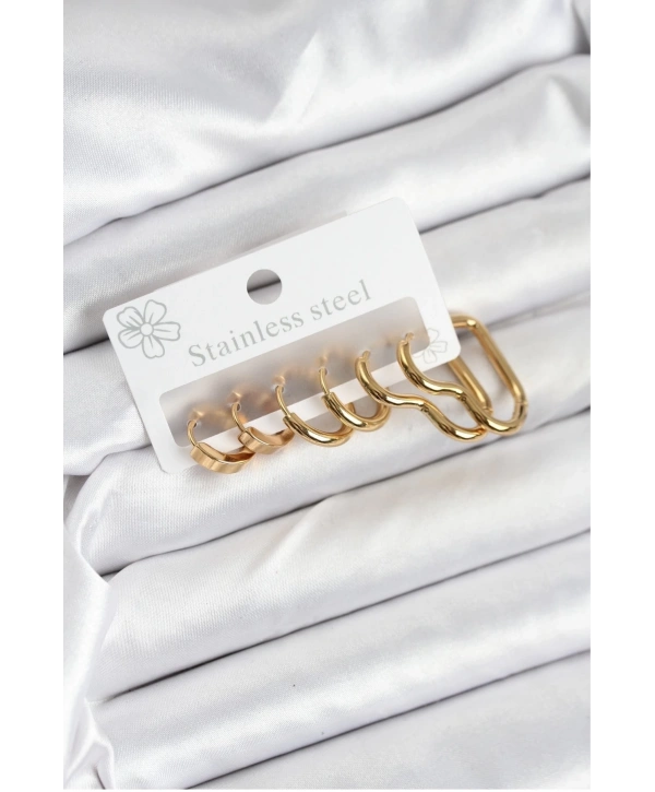 316L Çelik Gold Renk Kadın Küpe Seti