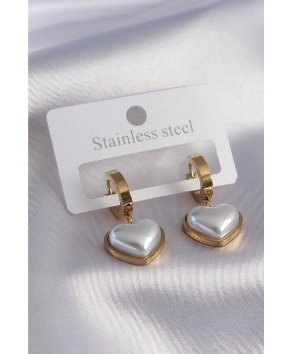 316L Çelik Gold Renk Kalp Model Kadın Küpe