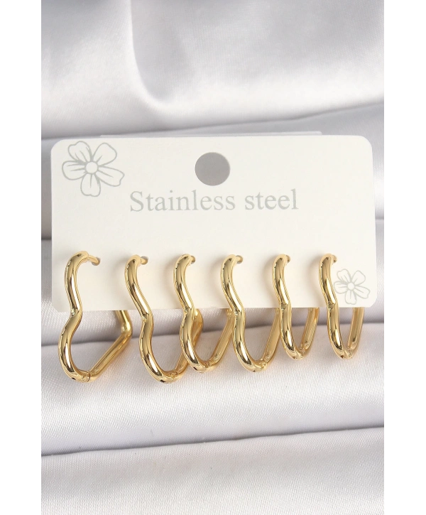 316L Çelik Gold Renk Kalp Model Kadın Küpe Seti