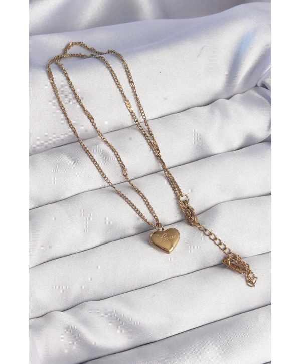 316L Çelik Gold Renk Kalp Model Love Kolye