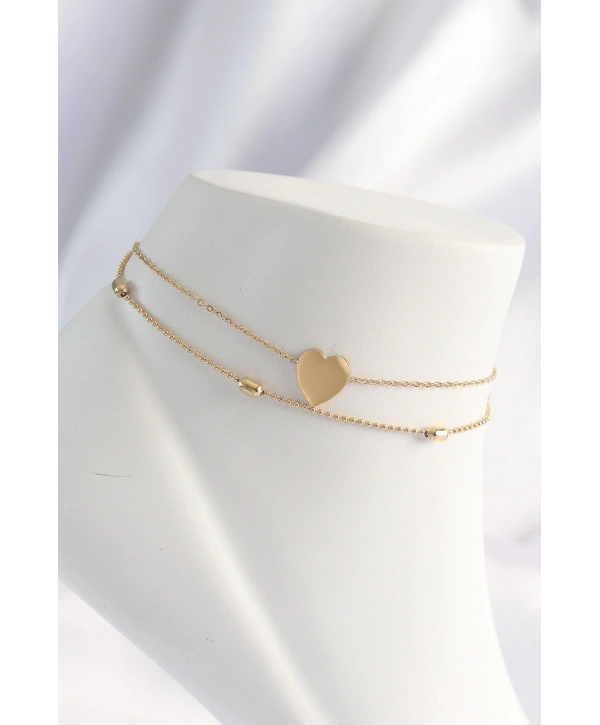 316L Çelik Gold Renk Kalp Tasarımlı 2li Halhal