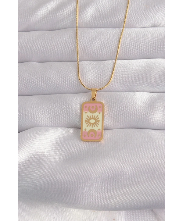 316L Çelik Gold Renk Karışık Mineli Ay Figür Tarot Kolye
