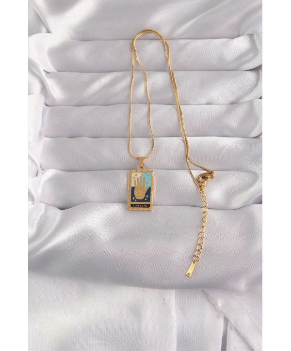 316L Çelik Gold Renk Karışık Mineli El Figür Tarot Kolye