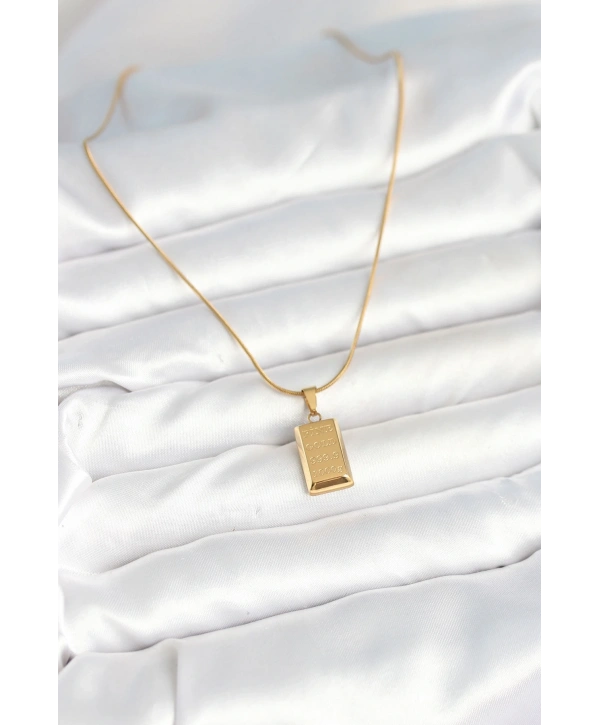 316L Çelik Gold Renk Külçe Altın Model Kolye