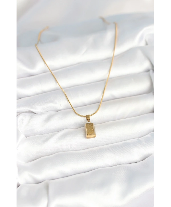 316L Çelik Gold Renk Mini Külçe Altın Model Kolye