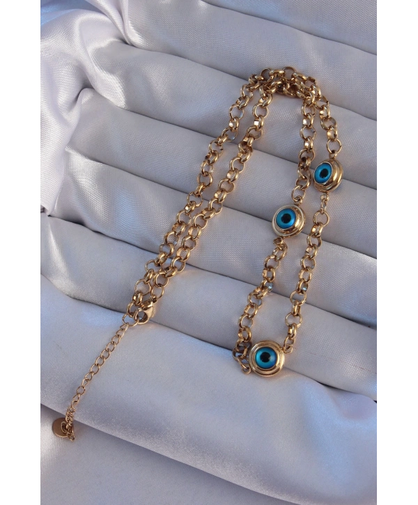 316L Çelik Gold Renk Nazar Boncuk Model Kolye