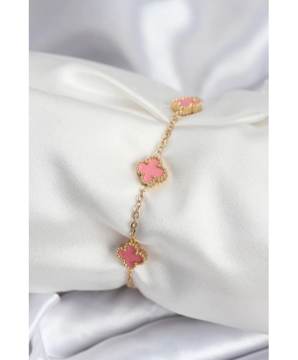 316L Çelik Gold Renk Pembe Baby Boy Yonca Kadın Bileklik