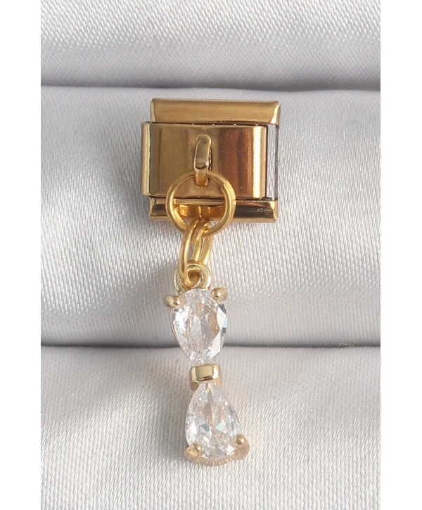 316L Çelik Gold Renk Sallantı Zirkon Taşlı Kurdele Model Nomination Charm
