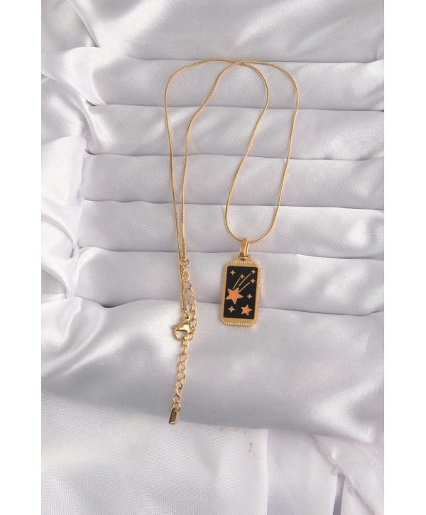 316L Çelik Gold Renk Siyah Mineli Yıldız Figür Tarot Kolye
