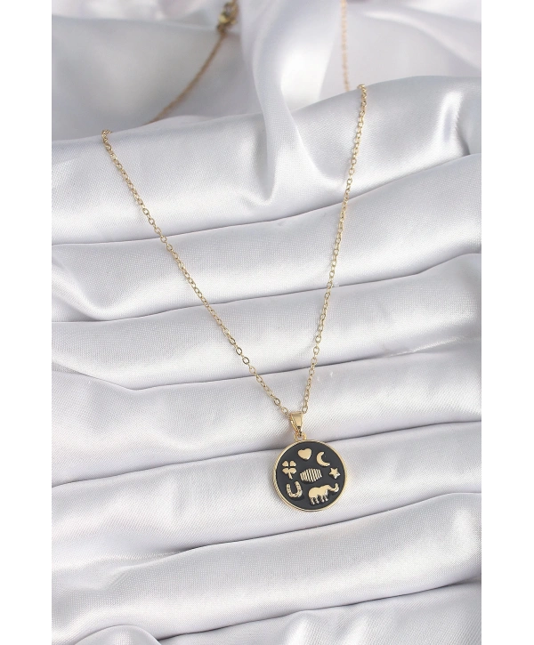 316L Çelik Gold Renk Siyah Şans Kolyesi