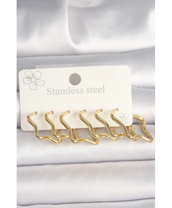 316L Çelik Gold Renk Yıldız Model Kadın Küpe Seti