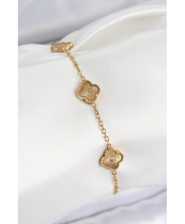 316L Çelik Gold Renk Yonca Kadın Bileklik