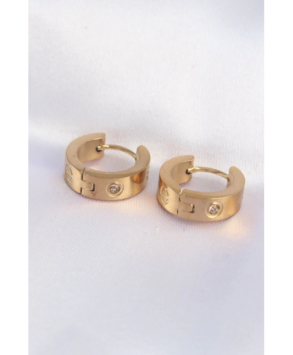 316L Çelik Gold Renk Zirkon Taşlı Minimal Model Halka Küpe