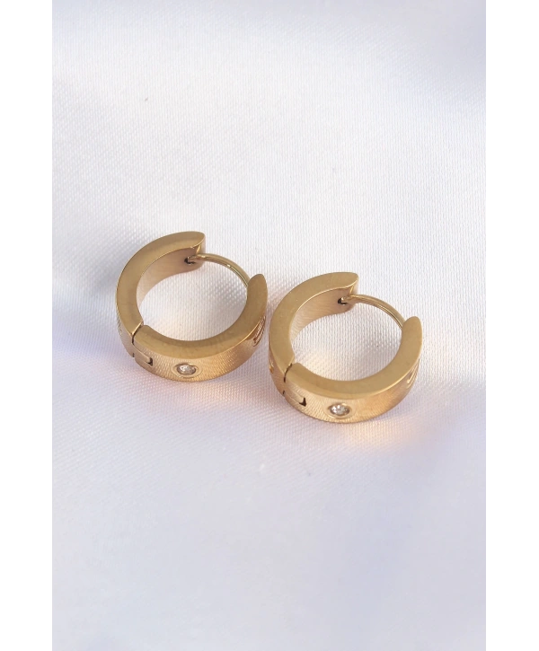 316L Çelik Gold Renk Zirkon Taşlı Minimal Model Halka Küpe