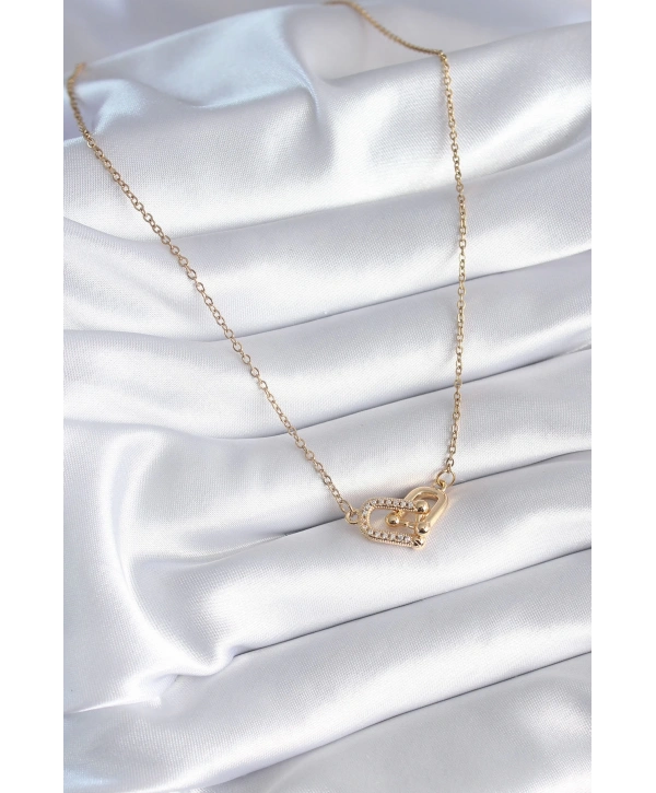 316L Çelik Gold Renk Zirkon Taşlı Model Kadın Kolye