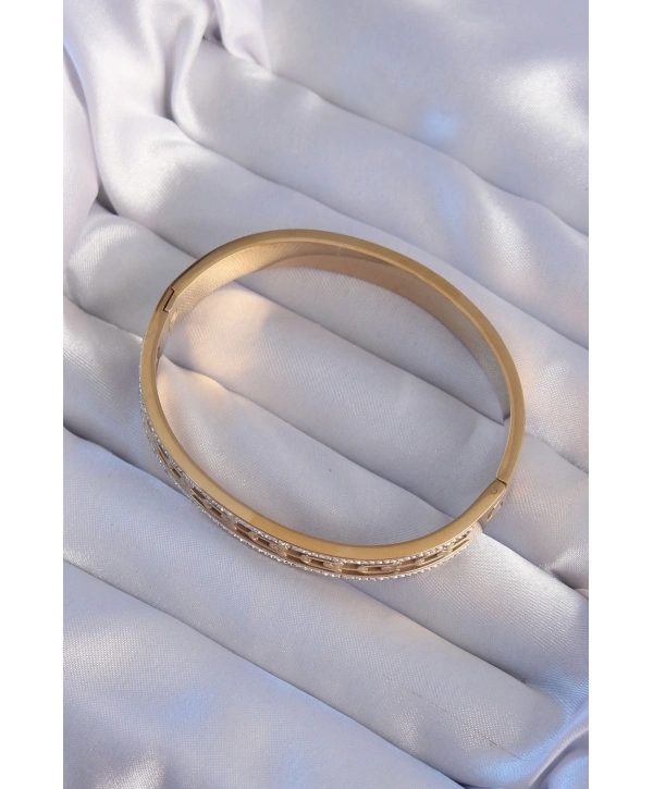 316L Çelik Gold Renk Zirkon Taşlı Model Kelepçe