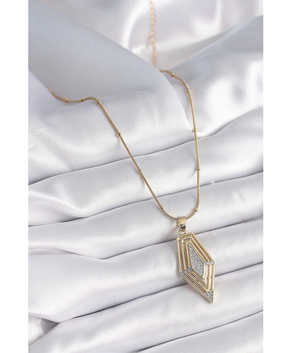 316L Çelik Gold Renk Zirkon Taşlı Vintage Model Kadın Kolye