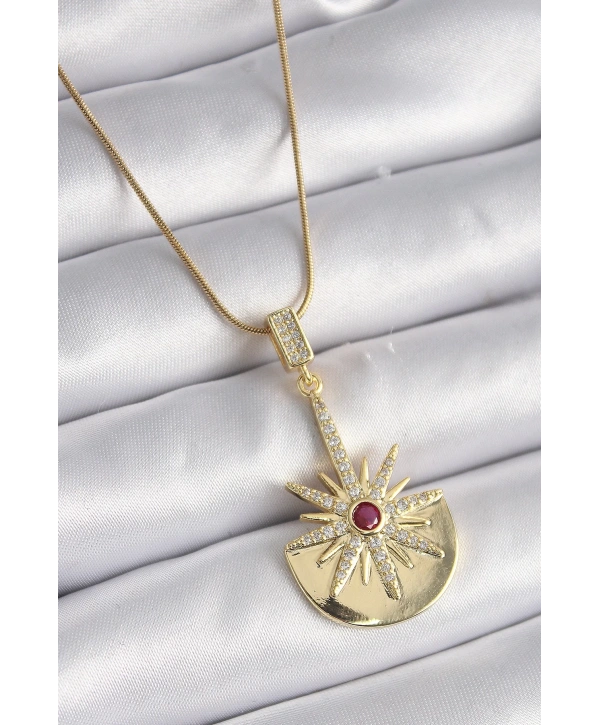 316L Çelik Gold Renk Zirkon Taşlı Yıldız Model Kadın Kolye