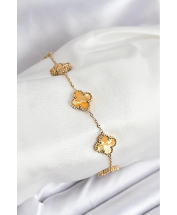 316L Çelik Gold Zincir Sarı Yonca Bileklik