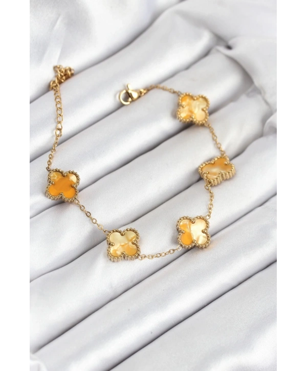 316L Çelik Gold Zincir Sarı Yonca Bileklik