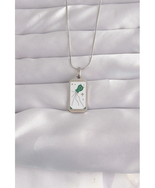 316L Çelik Gümüş Renk Beyaz Mineli Tarot Kolye