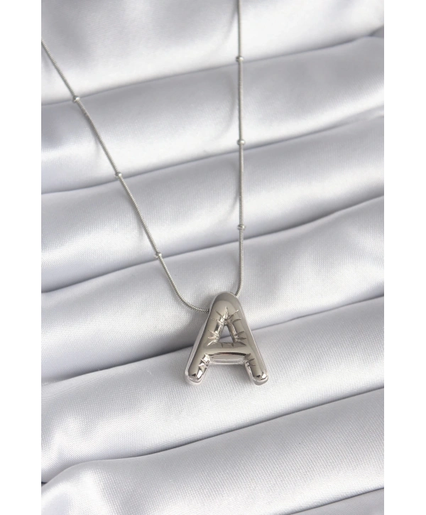 316L Çelik Gümüş Renk Bubble A Harf Model Kadın Kolye