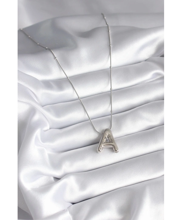 316L Çelik Gümüş Renk Bubble A Harf Model Kadın Kolye