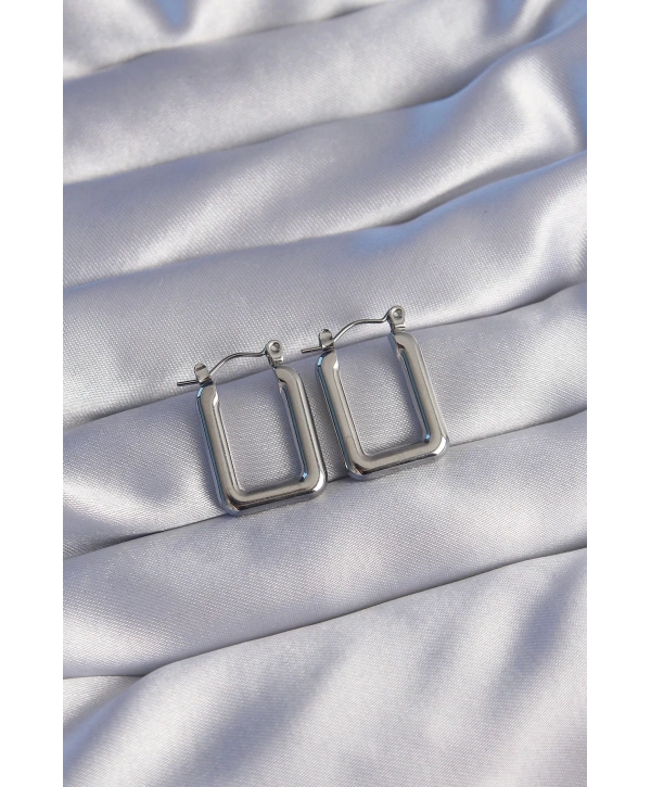 316L Çelik Gümüş Renk Dikdörtgen Model Küpe