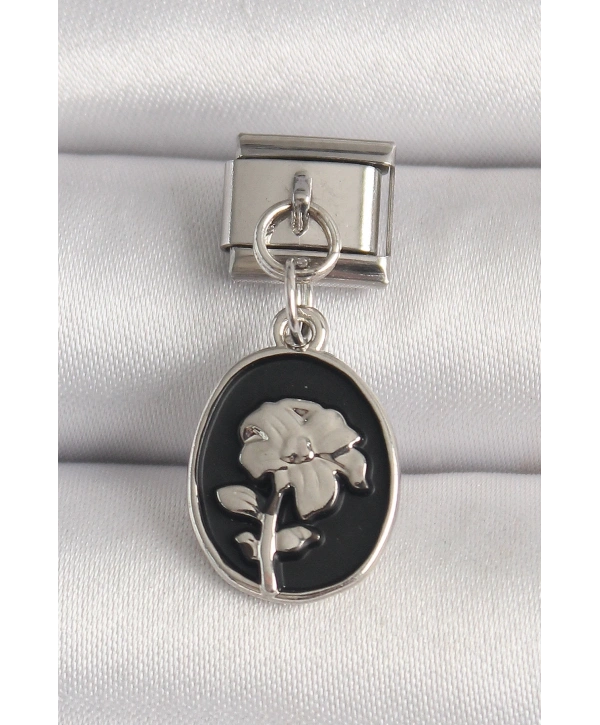 316L Çelik Gümüş Renk Gümüş Çiçek İşlemeli Siyah Portre Model Nomination Charm