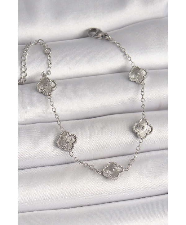 316L Çelik Gümüş Renk İşlemeli Baby Boy Yonca Model Kadın Bileklik