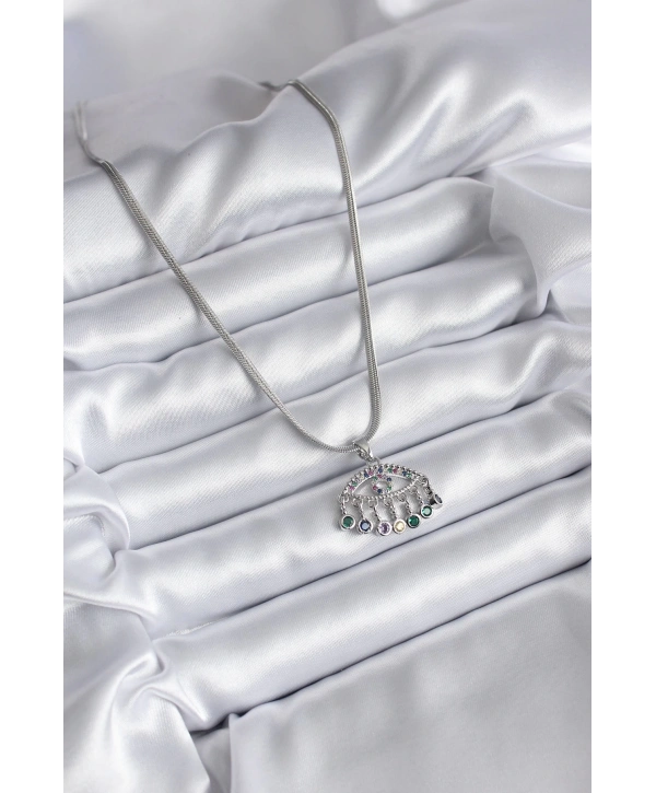 316L Çelik Gümüş Renk İtalyan Zincir Zirkon Taşlı Göz Figür Kadın Kolye