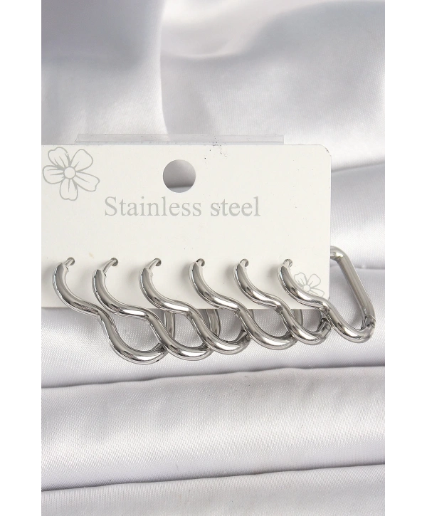 316L Çelik Gümüş Renk Kalp Model Kadın Küpe Seti