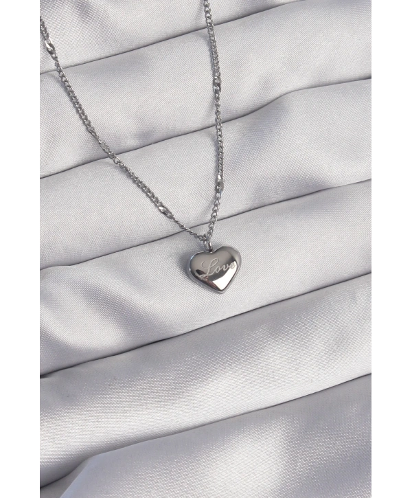 316L Çelik Gümüş Renk Kalp Model Love Kolye