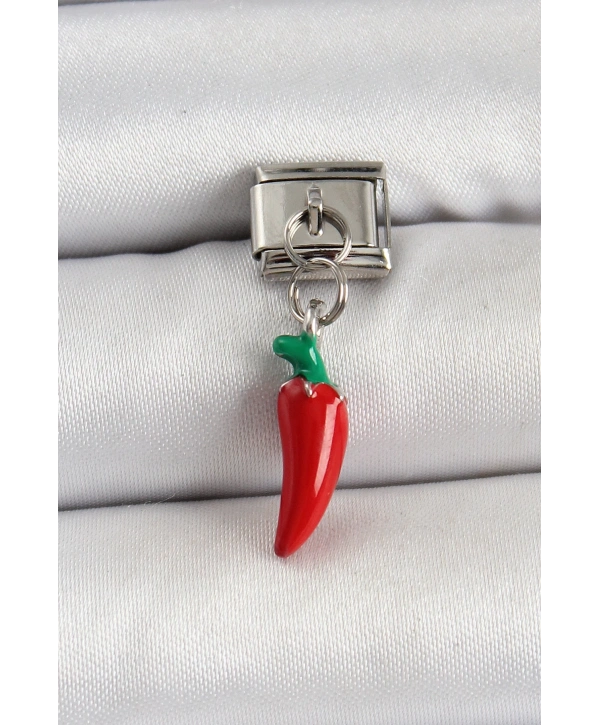 316L Çelik Gümüş Renk Kapya Biber Model Nomination Charm